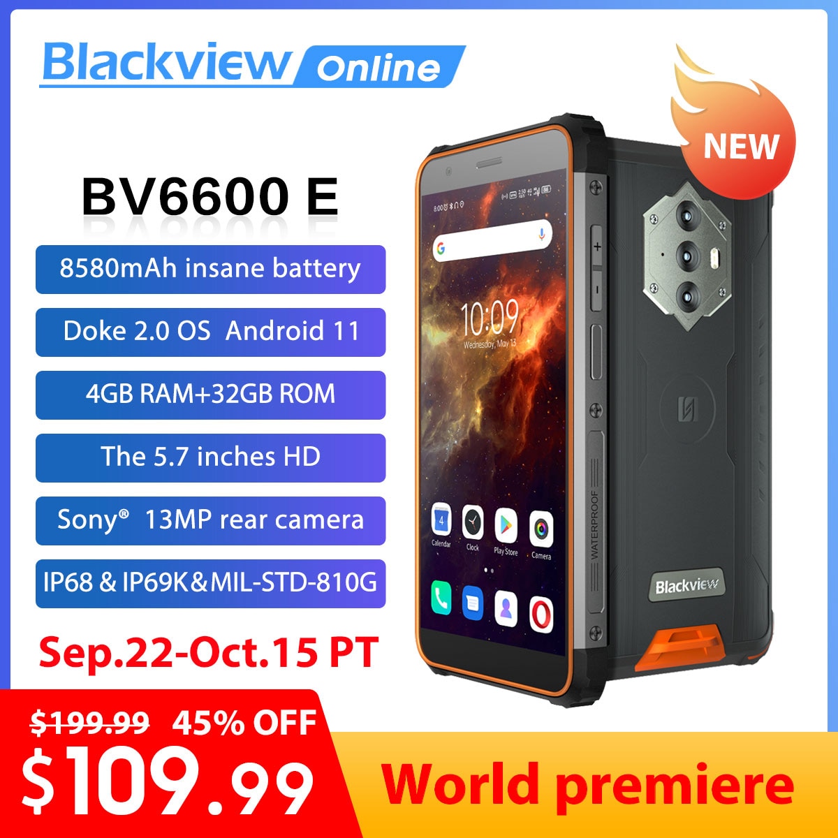 Blackview-BV6600E ޴, ߰ Ʈ, IP68, 4GB ..